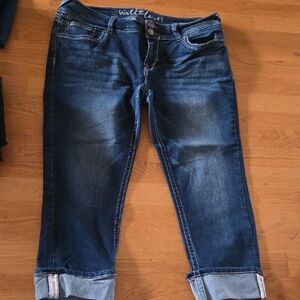 Wallflower Dark Blue Rolled-Cuff Ankle Jeans